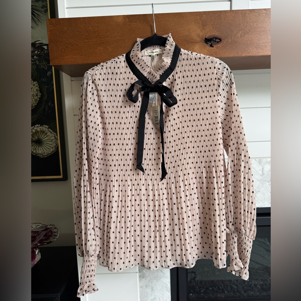Max Studio Pink Long Sleeve Tie Front Blouse